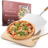 Hoogwaardige pizzasteen en pizzaschep [gratis borstel] - geschikt voor oven, grill en gasgrill - pizzasteen set voor pizza zoals bij Italiaans - broodbaksteen - hittebestendig
