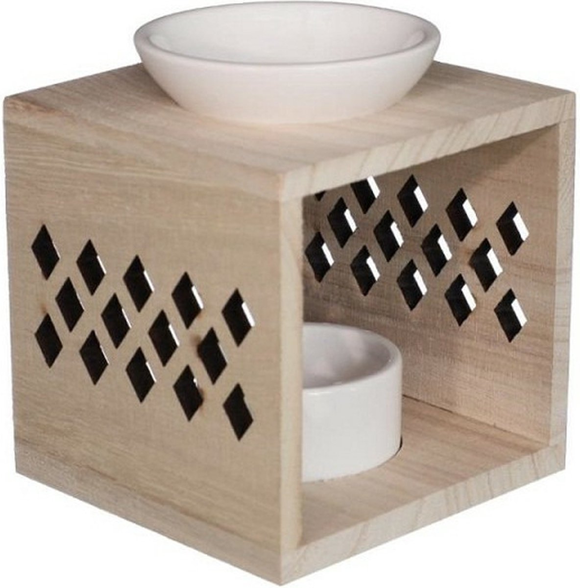Ideas4seasons Geurbrander voor amberblokjes/geurolie - keramiek/hout - 10 x 10 x 12 cm
