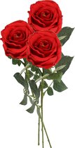 Top Art Kunstbloem roos Nova - 3x - rood - 75 cm - kunststof steel - decoratie bloemen