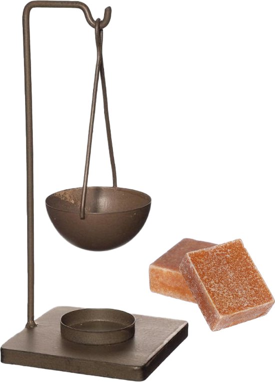 Ideas4seasons Amberblokjes/geurblokjes cadeauset - amber geur - inclusief geurbrander