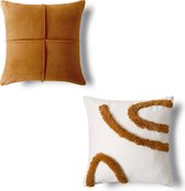 3D Luxe Kussenslopen Set - 2 stuks - Bruin - 45cm x 45cm - decoratieve kussens - geometrie - zitkussen - sofakussen - sierkussen voor bank slaapkamer