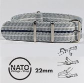 Stijlvolle 22mm Premium Nato Grijs gestreept Horlogeband: Ontdek de Vintage Look! Perfect voor Mannen, uit onze Exclusieve Nato Strap Collectie!