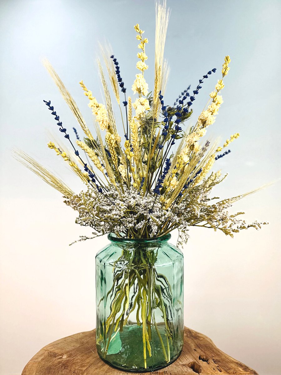 Droogbloemen boeket "Green Forrest" | Inclusief vaas | 60cm | Chique en Luxe | Een boeket dat jouw interieur een chique uitstraling geeft