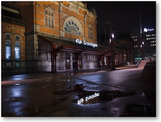 Midnacht op het spoor - Station Groningen - Foto Op Canvas 40x30