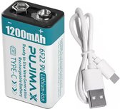 PUJIMAX 9V Li-ion Oplaadbare Batterij Blokbatterij 1200mAh Topcapaciteit - Type-C USB Batterij lithium Voor Multimeter Microfoon Speelgoed met USB-C Oplaadkabel