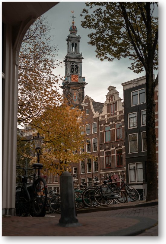 Herfstzicht op de Keizersgrachtkerk - Foto op Dibond