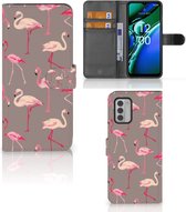 Hoesje met naam Geschikt voor Nokia G42 Wallet Book Case Flamingo