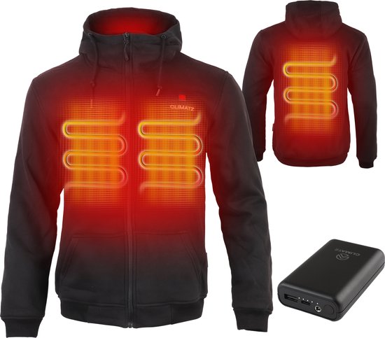 Climatz Verwarmde Hoodie met 10.000 mAh Powerbank - Verwarmd Vest - Unisex - Zwart - Maat S