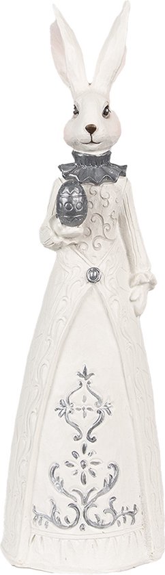 Clayre & Eef Figurine Lapin 30 cm Blanc Couleur argent Polyrésine Décoration de Pâques
