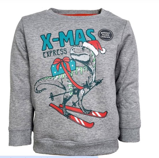 Kerst - Winter - Sweater - kerst - Dinosaurus - kinder / tiener - grijs - maat 128