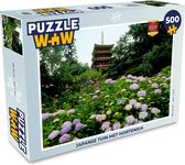 Puzzel Japanse tuin met hortensia - Legpuzzel - Puzzel 500 stukjes