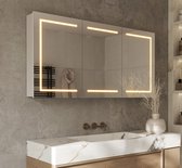 Aluminium badkamer spiegelkast met directe verlichting rondom, spiegelverwarming, stopcontact inclusief USB, make-up spiegel en sensor schakelaar 140×70 cm