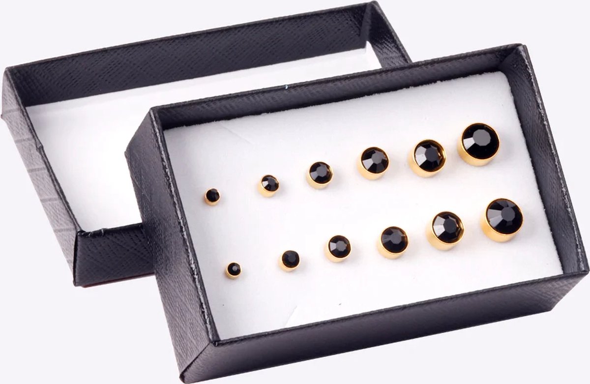 Oorbellen balletje set / Stud Balls /oorbellen set / Top Kwaliteit / Earrings Set /Oorbellen Knopjes / Stud Balls/ Zwart en Gold / 6 paar Kerst cadeau & Sinterklaas cadeau / verjaardag Cadeau