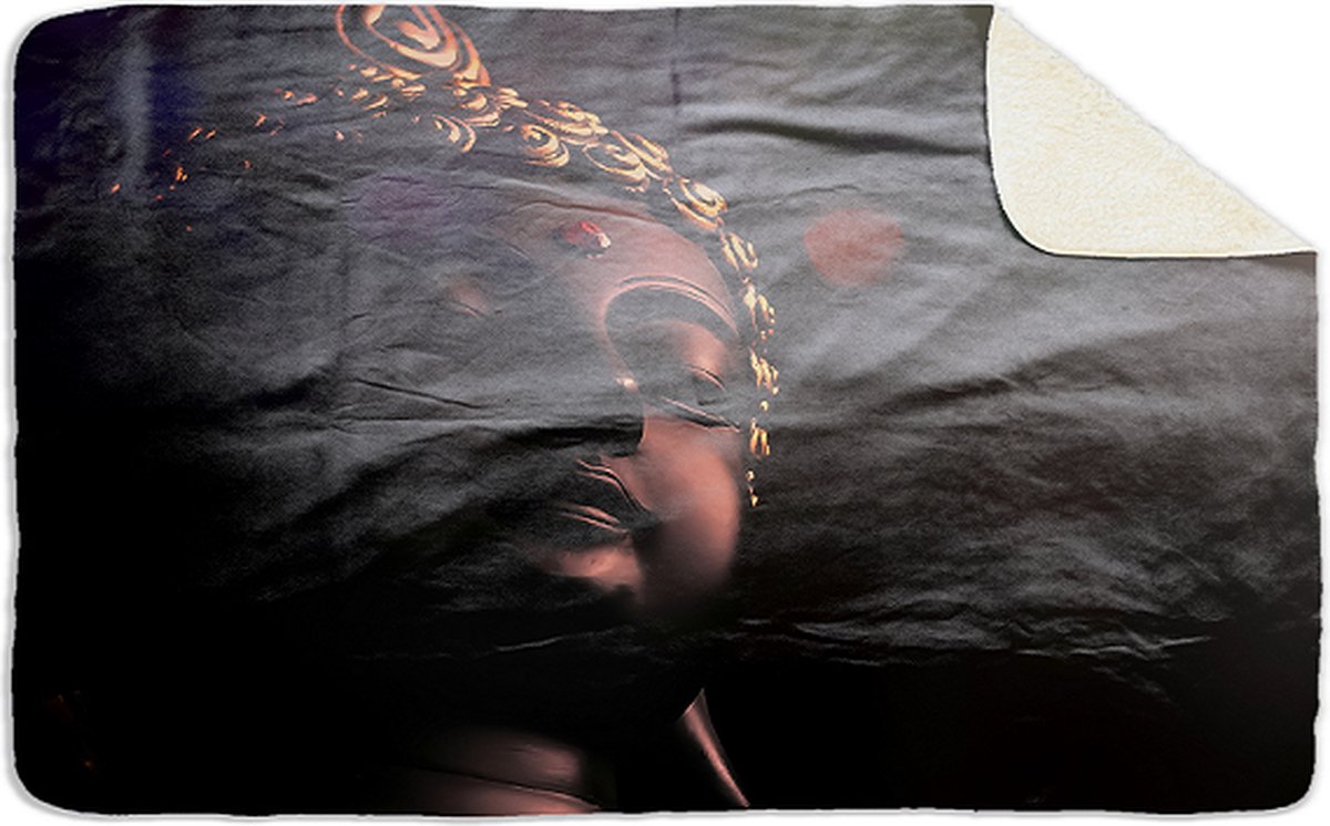 Fleecedeken Boeddha, FD2023301, 96x146cm, Polyester Sherpa, deken met print