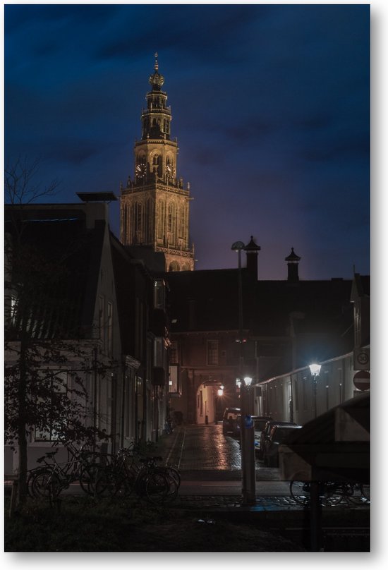 Nachtwake: Martinitoren - Turfsingel bij Avond - Foto op Plexiglas 60x90