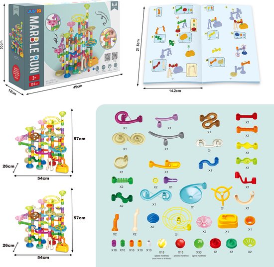 JUST23 Knikkerbaan Ultimate Set - Marble Run - 150 Onderdelen - Glow in the dark knikkers 30ST - Speelgoed van 3 Tot 13 Jaar
