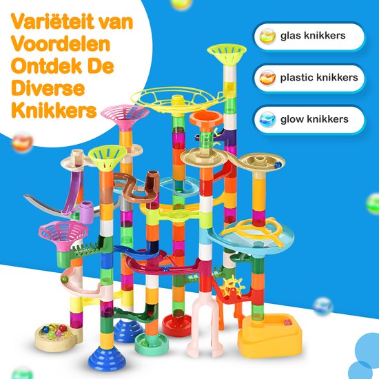 JUST23 Knikkerbaan Ultimate Set - Marble Run - 150 Onderdelen - Glow in the dark knikkers 30ST - Speelgoed van 3 Tot 13 Jaar