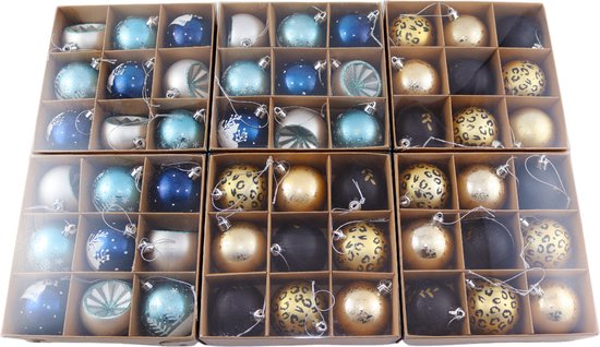 Kerstballen - 54 Delige Set - Kerstversiering - Blauw, Zilver, Goud en Zwart - Verschillende Afwerkingen - Kerstboom Kerstballen - Voor in de kerstboom