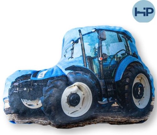Blauwe tractor - gevuld sierkussen