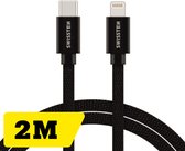 Swissten Lightning naar USB-C Kabel - 2M - Gevlochten kabel voor iPhone 7/8/X/11/12/13/14 - Zwart