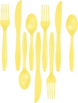 Couverts de party/ BBQ en plastique - 72 pièces - jaune - couteaux/fourchettes/cuillères - réutilisables