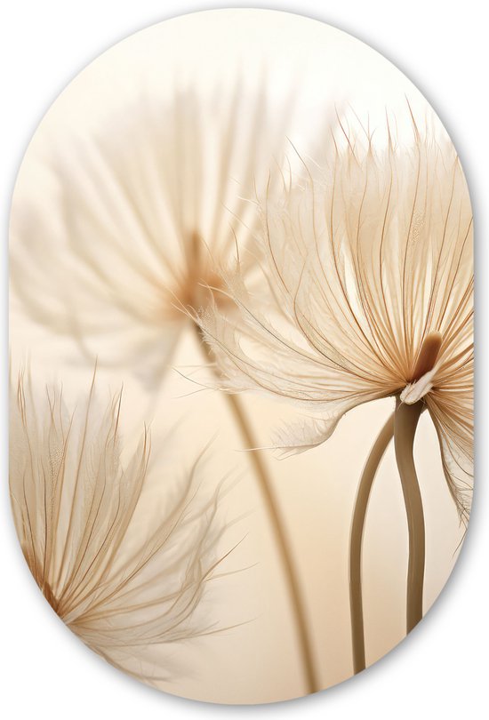 Muurovaal 40x60 cm - Wandovaal Bloemen - Beige - Natuur - Kunststof wanddecoratie - Ovalen schilderij - Muurdecoratie woonkamer - Schilderijen - Ovale spiegel vorm op kunststof