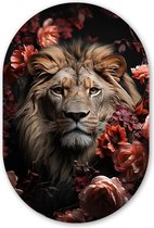 Muurovaal 60x90 cm - Wandovaal Leeuw - Dier - Natuur - Botanisch - Bloemen - Roze - Kunststof wanddecoratie - Ovalen schilderij - Muurdecoratie woonkamer - Schilderijen - Ovale spiegel vorm op kunststof