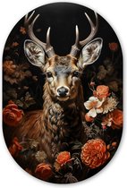 Mur ovale 40x60 cm - Mur ovale Cerf - Animal - Fleurs - Nature - Botanique - Décoration murale plastique - Tableau ovale - Décoration murale murale salon - Peintures - Forme miroir ovale sur plastique