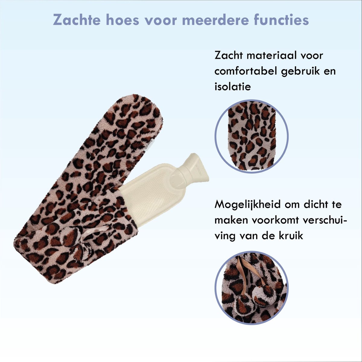 Ragnal Warmwaterkruik - Panterprint licht - Kruik Met extra zachte hoes - Warmtekussen - Extra Lang - 2L Inhoud - 8 uur warmte - Kruik - XXL – foto 4