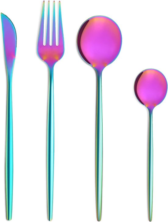 Bestdin bestekset 6 personen, 24-delige roestvrijstalen bestekset mat goud bestek met mes vork lepel, hoge kwaliteit roestvrijstalen bestek, vaatwasmachinebestendig