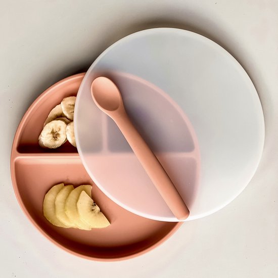 Kids Cultures - Baby Bord met Zuignap incl. Lepel - Kinderbord, Babybord, Kinderservies, Baby Servies, Babybestek - 100% Siliconen BPA-vrij - Oven, Vriezer en Vaatwasserbestendig - Oud Roze van Kids Cultures — afbeelding 5