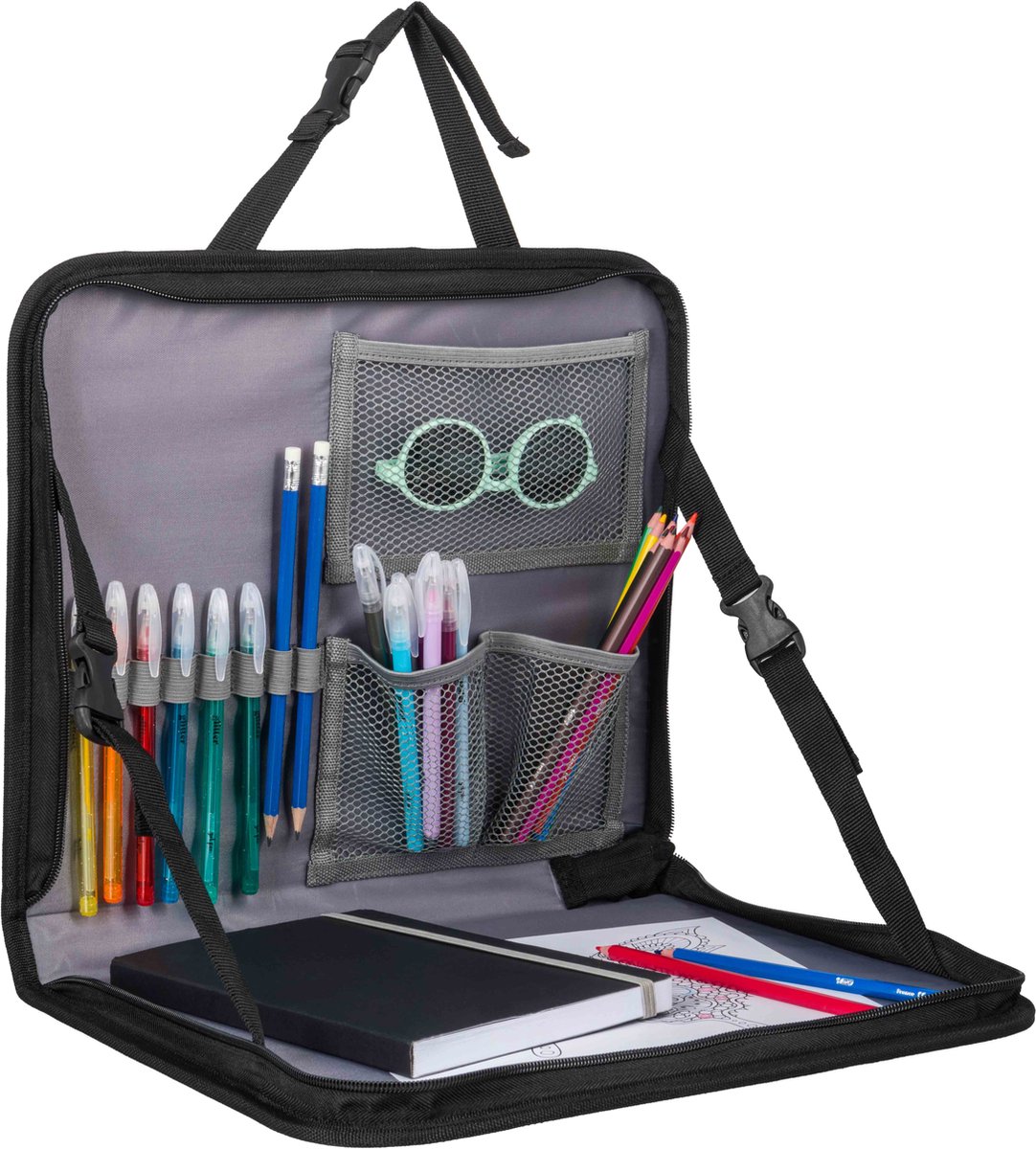 Dooky - autostoel backseat travel tray - grijs - tablet houder - opvouwbaar - geïntegreerd tafeltje met verstelbare hoek en opstaand randje afbeelding