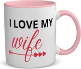 Akyol - i love my wife koffiemok - theemok - roze - Liefde - je vrouw - valentijnsdag - verjaardagscadeau - cadeau voor vriendin - 350 ML inhoud
