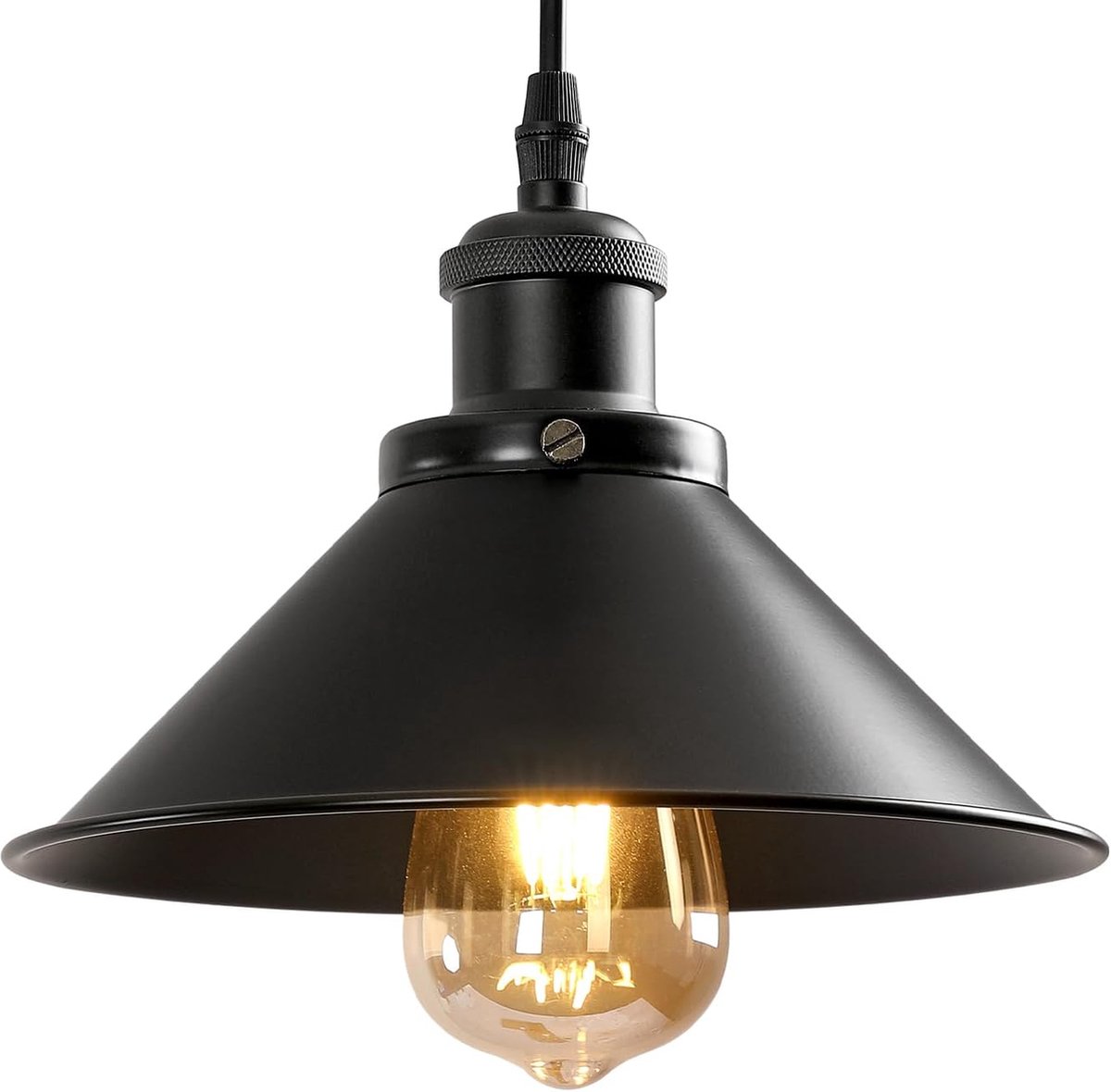 Delaveek Industriële Hanglamp- 22CM- Zwart- E27 Vintage Metalen Plafondlamp voor Keuken Café Bar Eetkamer Woonkamer,