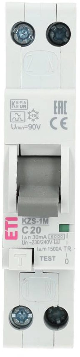 ETI aardlekautomaat 1-polig+nul 20A C-kar 30ma (432000215)