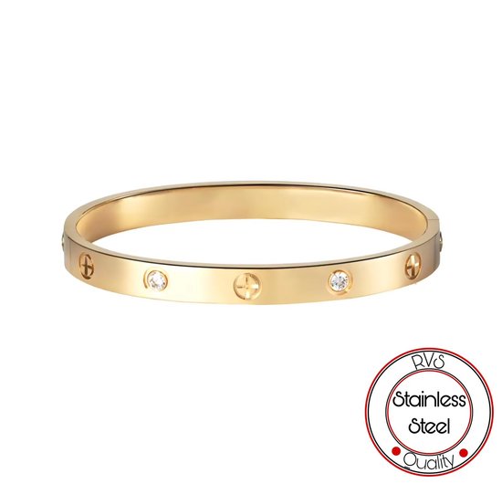 Soraro Exclusieve Zirkonia Armband | Dames en Heren | Goud | RVS | 17 CM | Armband Vrouwen | Dames en Heren Armband | Cadeau voor Vrouw en Man | Vrouwen en Mannen Cadeautjes