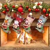 Kerstsokken, set van 4 Xmas kerstsokken, personaliseerbaar, 40 x 24 cm, grote maat, kerstsokken om op te hangen, kerstman, rendier, sneeuwpop, open haard, boom voor kerstdecoratie