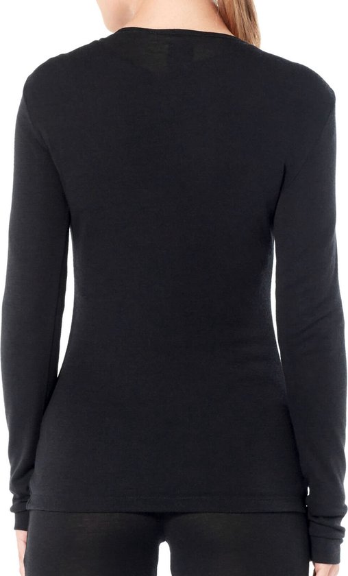 Dames zwarte longsleeve thermoshirt, achterkant zichtbaar.