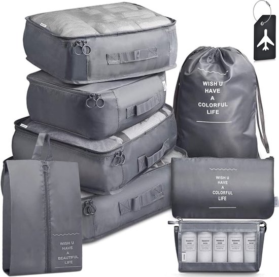 BOTC Cubes d'emballage Set 9 pièces - Organisateur de Vêtements pour valises, sacs et sac à dos - Grijs