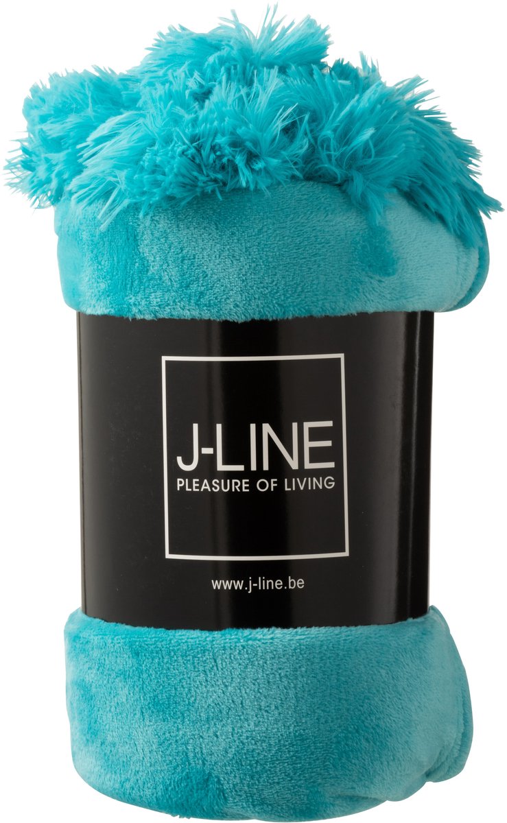 J-Line Plaid Pompom - polyester - azuur - 170 x 130 cm