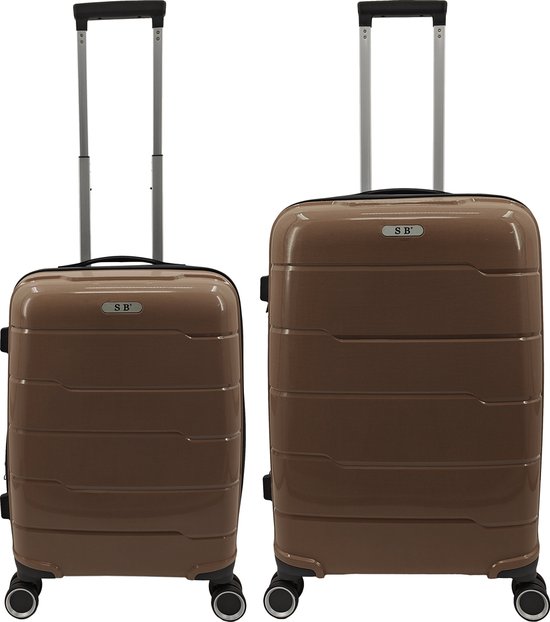 SB Travelbags 2 delige 'Expandable' kofferset 4 dubbele wielen trolley - Donker Champagne - 65cm/55cm