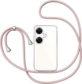 Hoesje met Koord geschikt voor OnePlus Nord CE 3 Lite - Back Cover Siliconen Case Transparant Hoes Roségoud