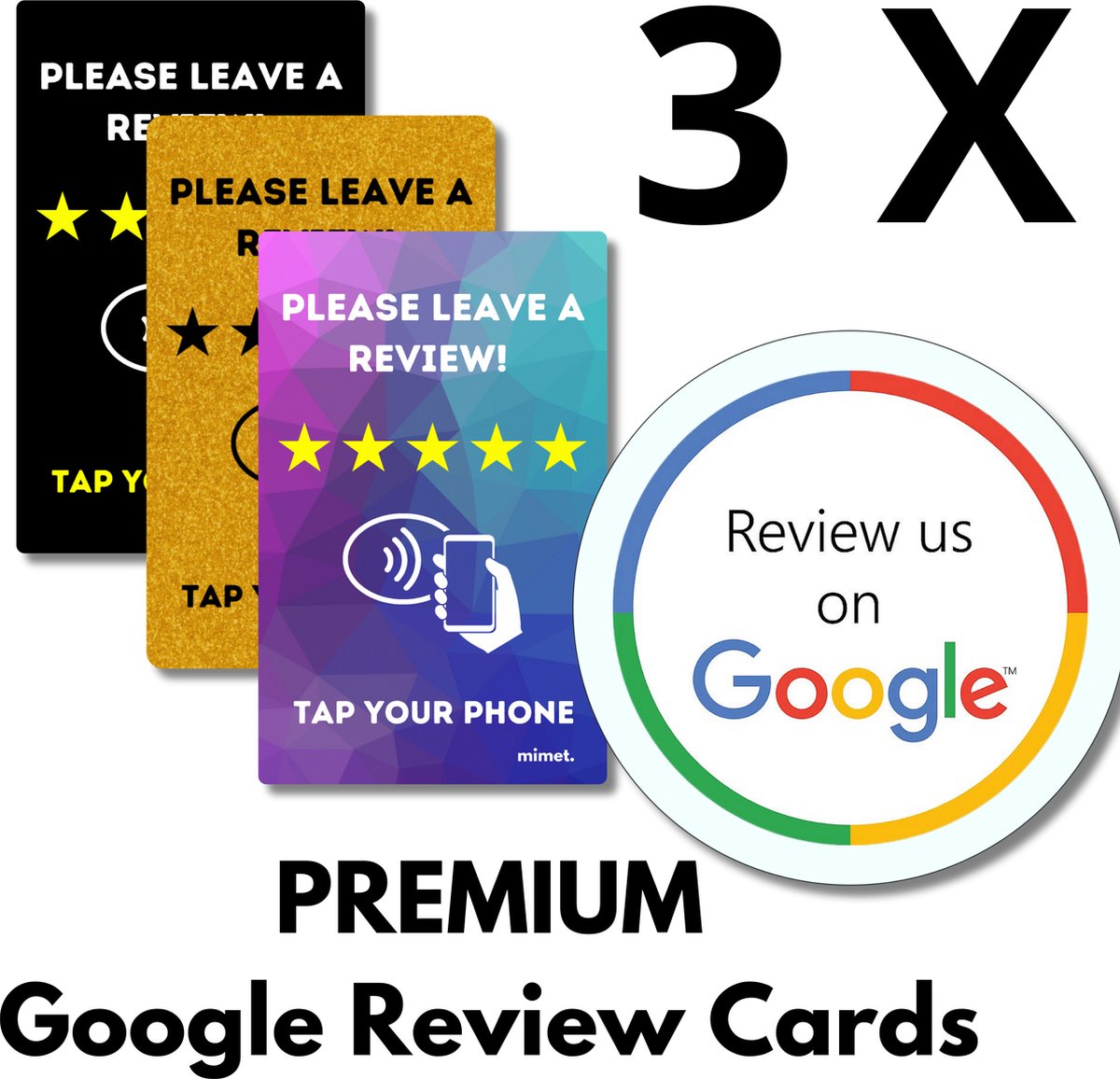 Google Review Kaarten - 3 Stuks - Boost je reviews - NFC Premium cards