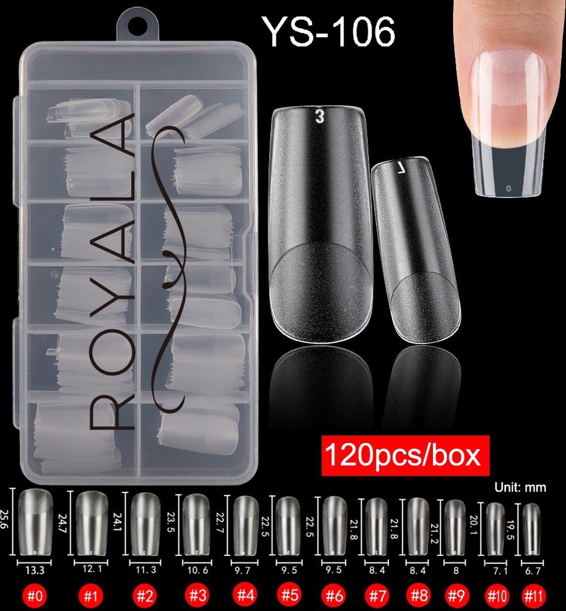 Royala 106. - Square Full Cover - Full Frosted - Nageltips - Nepnagels - Plaknagels - 120 stuks 12 maten - Voor Gellak Acrylnagellak en PolyGel nagels
