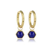 *Oorbellen goudkleurig zeshoek met Lapis Lazuli edelsteen - Goudkleurige oorringen met zeshoek Lapis Lazuli edelsteen - Met luxe cadeauverpakking