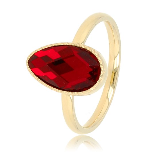 My Bendel - Goudkleurige ring met getwist randje en een rode glassteen - Goudkleurige ring met getwist randje en een rode glassteen - Met luxe cadeauverpakking