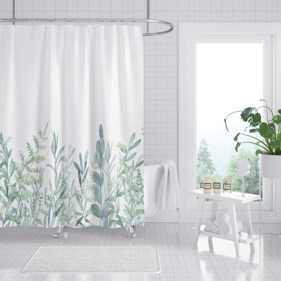 Douche Gordijn Groene Planten Badkamer Bladeren Textiel Gordijn met Anti-Schimmel Effect Wasbaar Bloemen Douche Gordijn Bad Inclusief 12 C-Ringen met Gewicht Onderkant 200 x 220 cm (B x H)