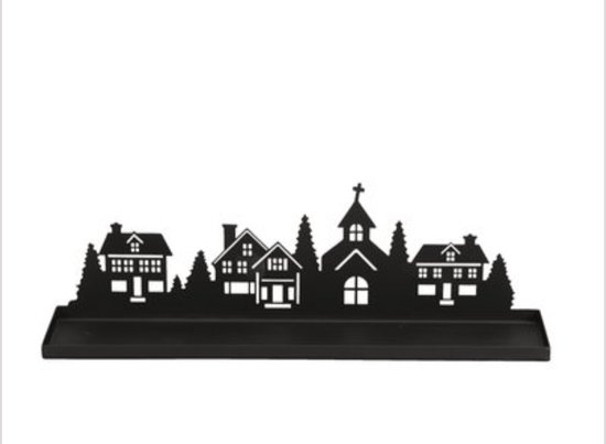 Metalen straat met huisjes en kerk, zwart. merk: campo home & garden