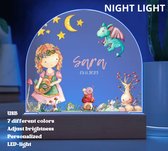 Chloris - PERSONNALISÉE - Lampe de nuit pour chambre de fille avec elfe et dragon - 7 couleurs différentes - intensité lumineuse réglable - Chargement USB