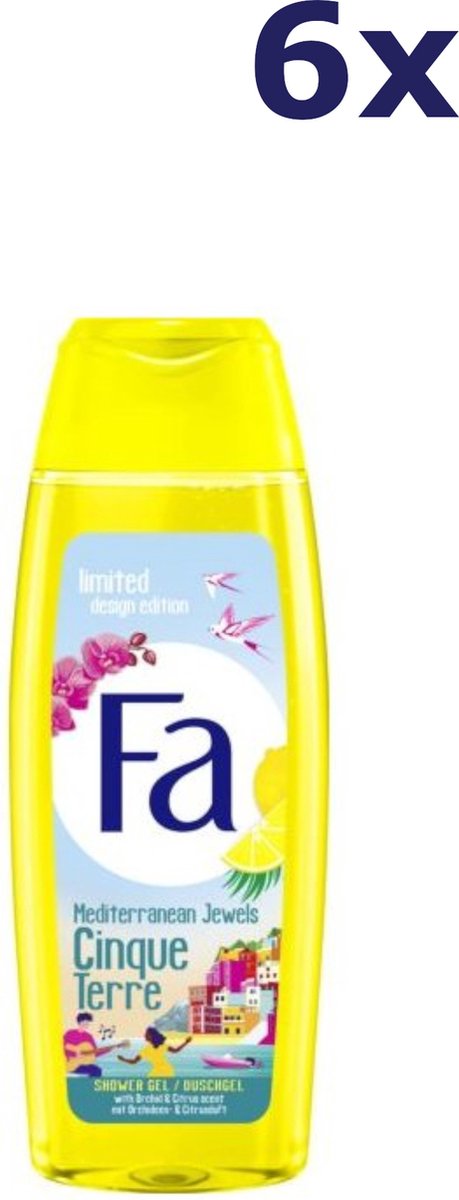 Goedkoopste 6x Fa douchegel 250-ml mediterranean jewels cinque terre orchidee citrus